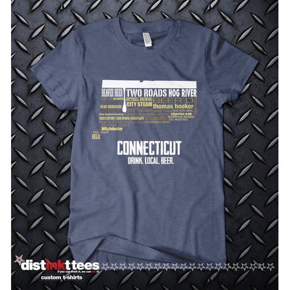 Connecticut State Beer Typography T-Shirt - Navy 4XL | Ringspun Cotton