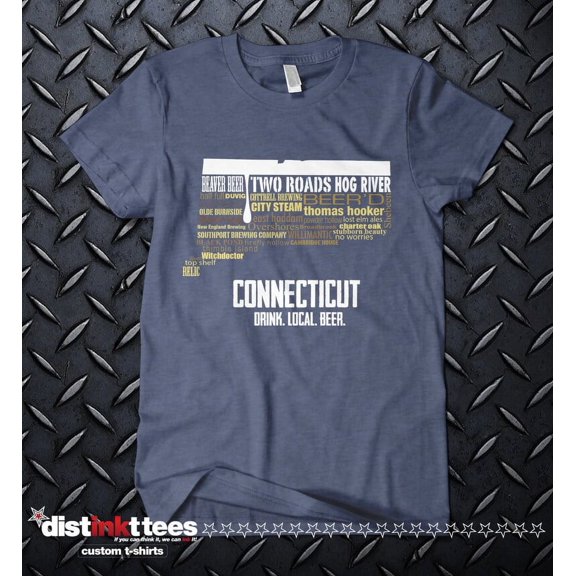 Connecticut State Beer Typography T-Shirt - Navy Large | Ringspun Cotton