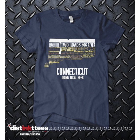 Connecticut State Beer Typography T-Shirt - Vintage Navy Blue Small | Ringspun Cotton
