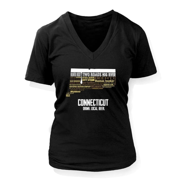 Connecticut State Craft Beer V-Neck Shirt - Black, 3XL | Women's Typography Brewery Gift