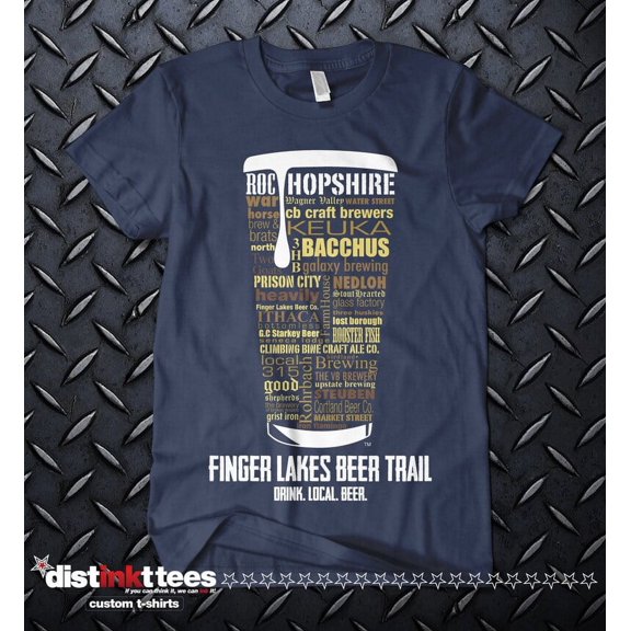 Finger Lakes Beer Trail T-Shirt - Vintage Navy Blue, Medium | Ringspun Cotton, Drink Local Beer