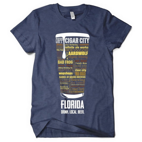 Florida Breweries Craft Beer State T-Shirt - Navy, X-Large | Local Brewery Tee