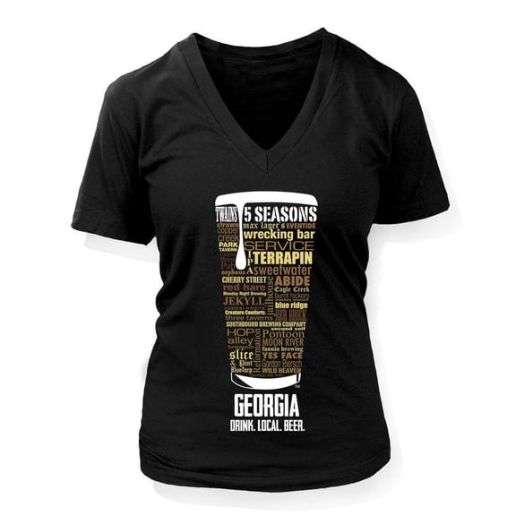 Georgia State Craft Beer V-Neck Shirt - Black, Medium | Women's Typography Brewery Gift Idea
