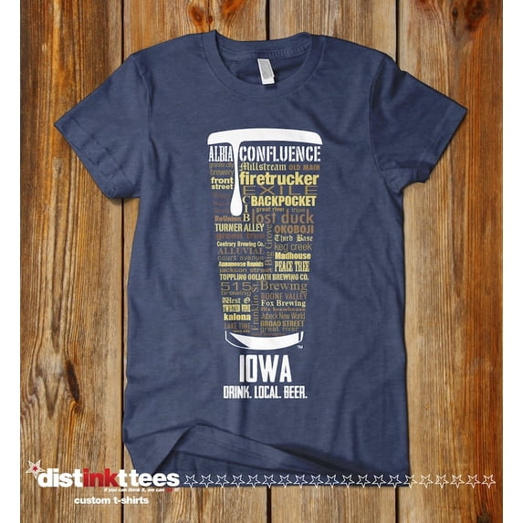 IOWA Craft Beer State Breweries, Local Crawl Tee, Drink Iowa Beer, Navy Large