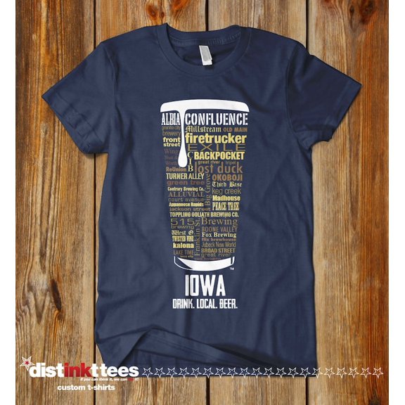 IOWA Craft Beer State Breweries, Local Crawl Tee, Drink Iowa Beer, Vintage Navy Blue Large