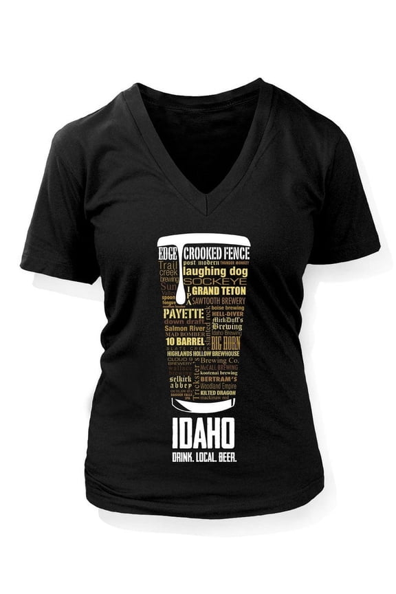 Idaho State Craft Beer V-Neck Shirt - Black, Large | Women's Typography Brewery Gift Idea