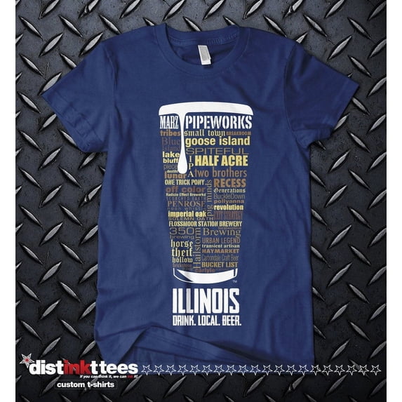 Illinois Beer Shirt - Vintage Navy Blue, Medium | Beer Lover Gift | Chicago Beer | Men's T-Shirt