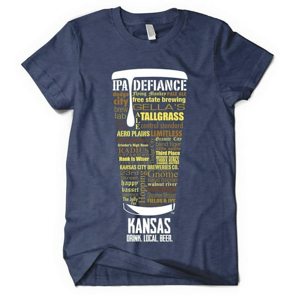 Kansas Breweries Craft Beer T-Shirt - Vintage Navy Blue - Medium - Local Brewery Shirt for Him