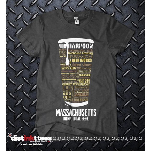 MASSACHUSETTS Local Brewery T-Shirt, Groomsmen Beer Shirts, Dark Heather Large