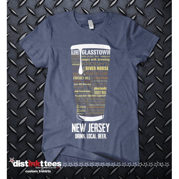 New Jersey Beer Shirt - Navy, X-Large -L-S | Typography Print Beer Lover Gift for Men