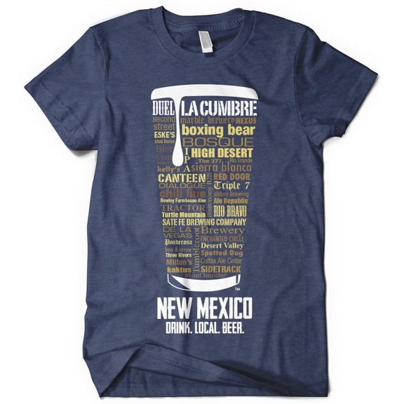 New Mexico Beer Shirt - Vintage Navy Blue, Small | Typography Print Beer Lover Gift for Men