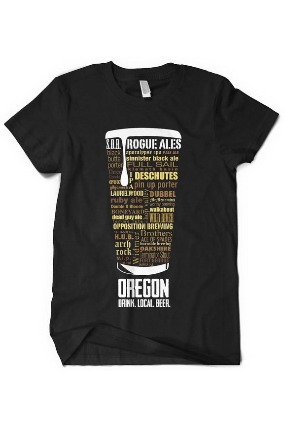 Oregon Beer Shirt - Typography Print, Beer Lover Gift, T-Shirt, Dad Gift, Black, Small