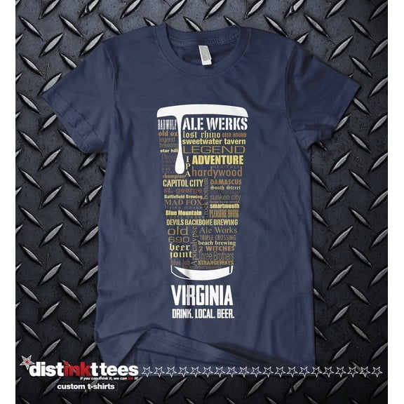 Virginia Beer Shirt - Heather Navy, Small | Typography Print Beer Lover Gift for Men