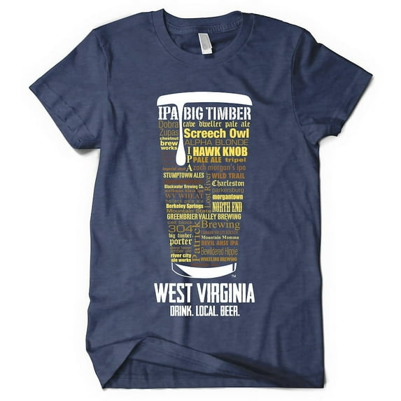 West Virginia Breweries Craft Beer T-Shirt - Vintage Navy Blue, Small | Typography Gift for Him