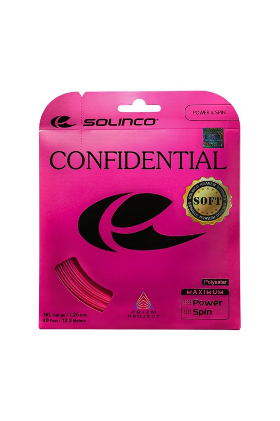 Confidential Soft Co-Polyester Tennis String Set 40 ft / 12.2 m - Enhanced Comfort & Precision Control, Spin Optimized Durable Polyester String with Long Lasting Tension  Pink, 16L