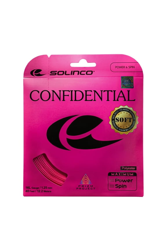 Confidential Soft Co-Polyester Tennis String Set 40 ft / 12.2 m - Enhanced Comfort & Precision Control, Spin Optimized Durable Polyester String with Long Lasting Tension  Pink, 18