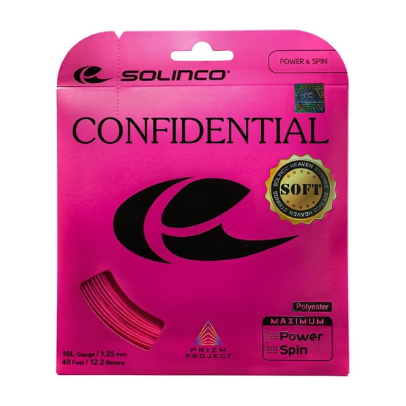 Solinco Confidential Soft Co-Polyester Tennis String Set 40 ft / 12.2 m - Enhanced Comfort & Precision Control, Spin Optimized Durable Polyester String with Long Lasting Tension Pink, 18