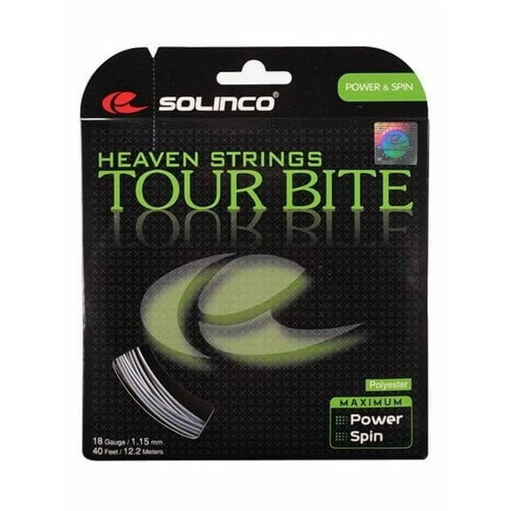 Solinco Tour Bite Tennis String - Engineered for Aggressive Play - 15L/16/16L/17/18/19/20 Gauge - Best for Spin, Control, and Durability Tour Bite String Set, 40 ft/12.2M, 18g