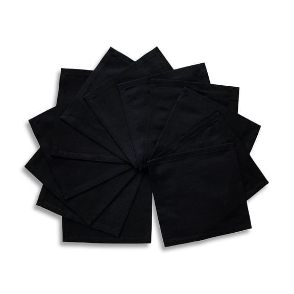 Solino Home 6 Inch Black Cocktail Napkins Set of 12 - Cotton Linen Cloth Napkins - Dru