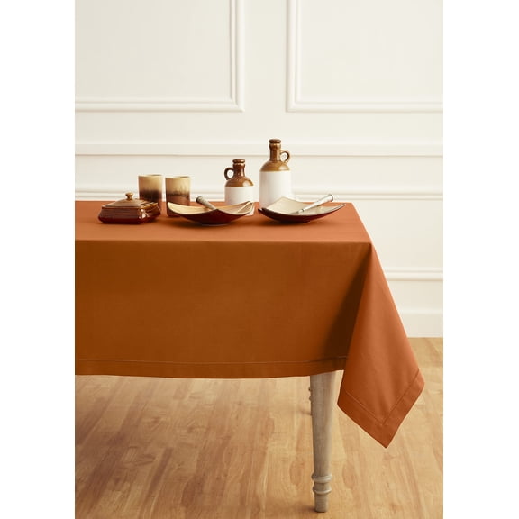 Solino Home Cinnamon Cotton Linen Tablecloth 52 x 52 Inch - Hemstitch Square Table Throw - Machine Washable Tablecloth for Mothers Day