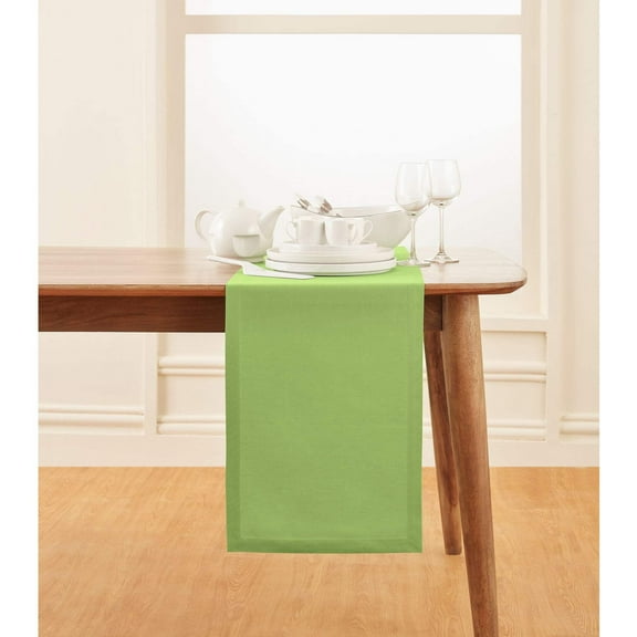 Solino Home Cotton Linen Table Runner 90 Inches Long - Dru Apple Green Table Runner 14 x 90 Inch for Dining - Handcrafted and Machine Washable