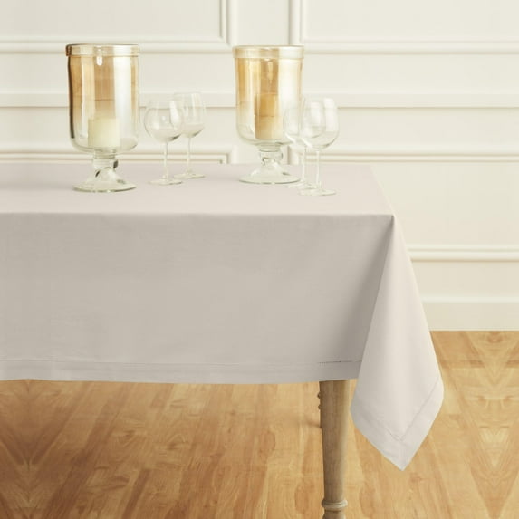Solino Home Cotton Linen Tablecloth 58 x 120 Inch - Hemstitch Linen Table Cloth for Rectangle Tables - Machine Washable Tablecloth for Spring, Easter, Mothers Day
