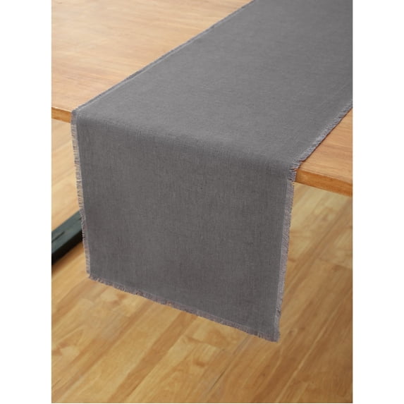 Fringe Linen Table Runner 72 Inches Long - 100% Pure Linen Charcoal Dining Table Runner 14 x 72 Inch - Handcrafted and Machine Washable