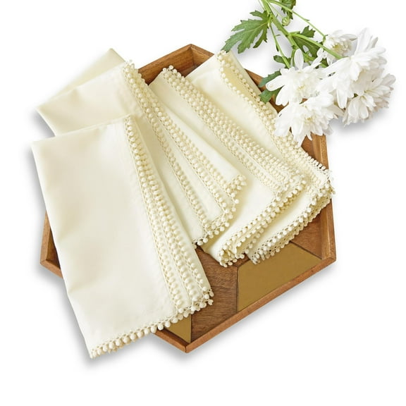 Solino Home Ivory Cloth Napkins Set of 4 - Decorative Cotton Linen Dinner Napkins 20 x 20 Inch for New Year - Maddie Machine Washable