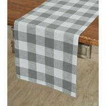 Solino Home Linen Checkered Table Runner 108 Inches Long - 100% Pure Linen Grey and White Buffalo Check Table Runner 14 x 108 Inch Ideal for Dining, New Year