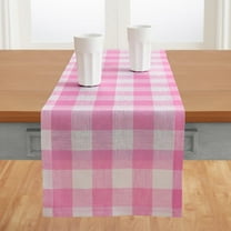 Solino Home Linen Checkered Table Runners 72 Inches Long - 100% Pure Linen Pink Begonia Buffalo Plaid Table Runner 14 x 72 Inch Ideal for Dresser, Dining, Valentines