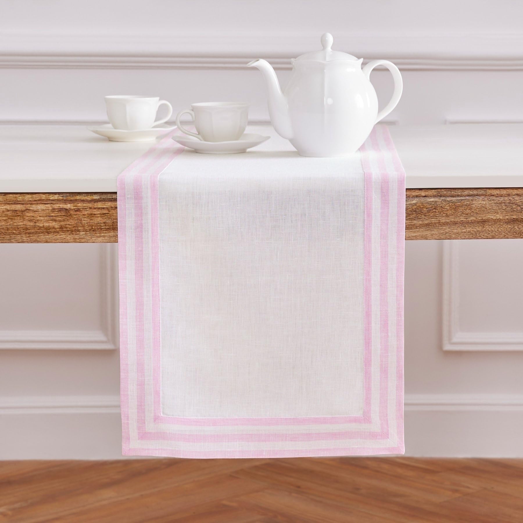Linen Cherry Blossom Table Runner 90 Inches Long - 100% Pure Linen 14 x 90 Inch Table Runner - Mila