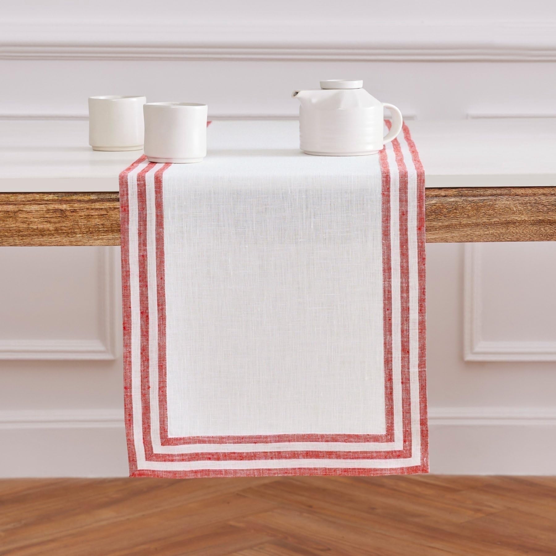 Linen Red Table Runner 72 Inches Long - 100% Pure Linen 14 x 72 Inch Table Runner - Mila