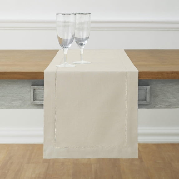 Solino Home Linen Hemstitch Table Runner 60 Inches - Cotton Linen Small Table Runner 14 x 60 Inch Ideal for Dresser and Coffee Tables - Spring, Easter, Mothers Day