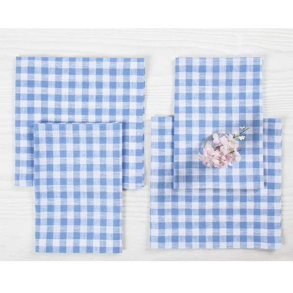 Solino Home Linen Napkins Set of 4 - 100% Pure Linen Gingham Hydrangea Blue Dinner Napkins 20 x 20 Inch for Winter - Handcrafted and Machine Washable - Gingham Check