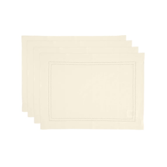 Solino Home Linen Placemats Set of 4 - Double Hemstitch Ivory Placemats 14 x 19 Inch - 100% Pure Linen Table Place Mats for Spring, Easter, Mothers Day
