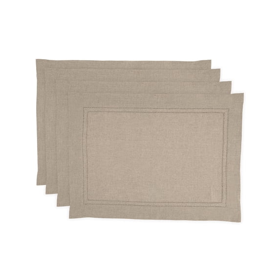 Solino Home Linen Placemats Set of 4 - Double Hemstitch Natural Placemats 14 x 19 Inch - 100% Pure Linen Table Place Mats for Spring, Easter, Mothers Day