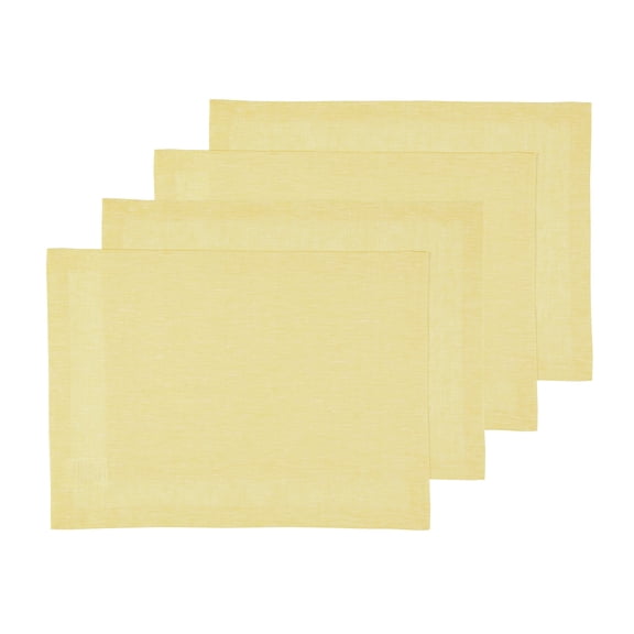 Solino Home Linen Placemats Set of 4 - 100% Pure Linen Chambray Yellow Cloth Placemats 14 x 19 Inch for Summer - Athena