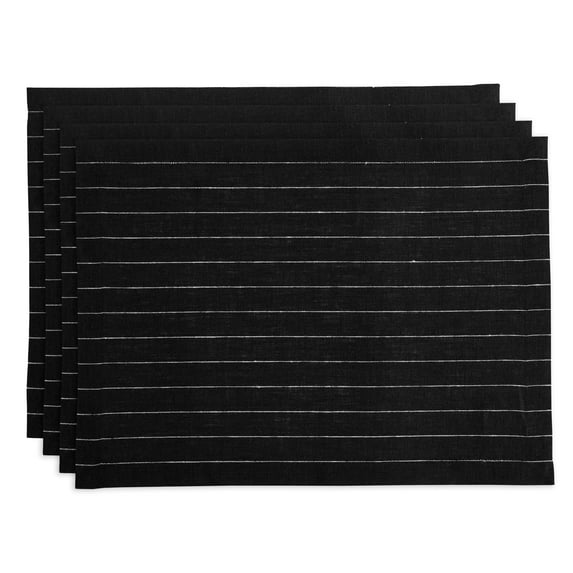 Solino Home Linen Placemats Set of 4 - Pinstripe Black and White Placemats 14 x 19 Inch - 100% Pure Linen Place Mats for Winter, Holiday, New Year