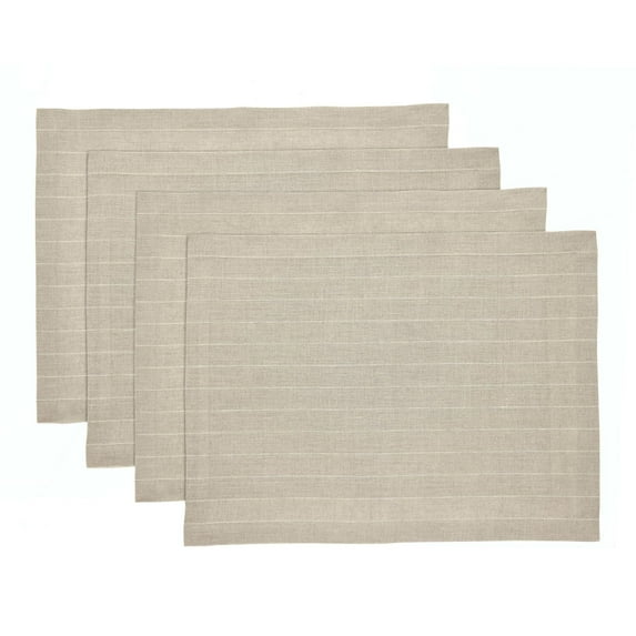Solino Home Linen Placemats Set of 4 - Pinstripe Natural and White Placemats 14 x 19 Inch - 100% Pure Linen Place Mats for Summer, Fall, Autumn