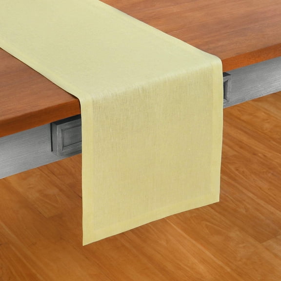 Solino Home Linen Chambray Yellow Table Runner 90 Inches Long - Athena, 100% Pure Linen 14 x 90 Inch Table Runner