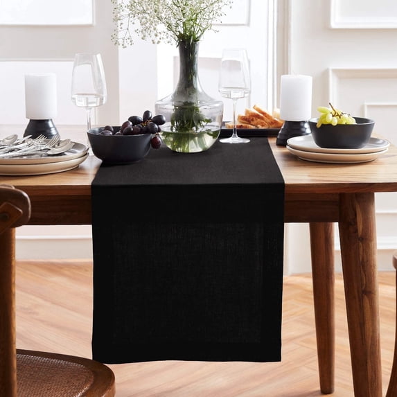 Solino Home 100% Pure Linen Black Table Runner 72 Inches - 14 x 72 Inch for Dining, Coffee Tables and Dressers - Sonoma Collection - Winter, Spring Décor