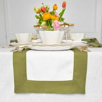 Solino Home Linen Table Runner 36 Inches - 100% Pure Linen Avocado and White Small Table Runner 14 x 36 Inch Ideal for Dresser and Coffee Tables - Winter - Contempo