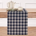 thumbnail image 1 of Linen Table Runner 90 Inches Long - 100% Pure Linen Navy and Natural Dining Table Runner 14 x 90 Inch - Morgan Check, 1 of 11