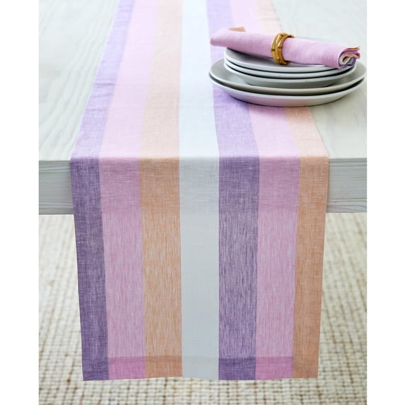 Solino Home Linen Table Runner 36 Inches - 100% Pure Linen Multicolor Gelato Stripe Table Runner 14 x 36 Inch Ideal for Dresser and Coffee Tables, Spring, Easter