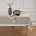 thumbnail image 1 of Solino Home Linen Tablecloth 52 x 52 Inch - Natural/Silver Shimmer Border Decorative Tablecloth - Machine Washable Square Table Throw for Winter, New Year - Festive Edge, 1 of 6