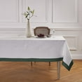 thumbnail image 1 of Solino Home Linen Tablecloth 52 x 52 Inch - White/Green Shimmer Border Decorative Tablecloth - Machine Washable Square Table Throw for New Year - Festive Edge, 1 of 6