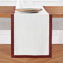 Solino Home Linen Table Runner 36 Inches - 100% Pure Linen Red Garnet and White Small Table Runner 14 x 36 Inch Ideal for Dresser and Coffee Tables - Valentines, New Year, Winter - Classic