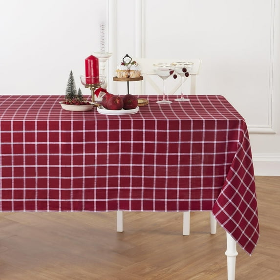 Solino Home Linen Tablecloth 60 x 120 Inch - 100% Pure Linen Windowpane Red Table Cloth for Rectangle Tables - Machine Washable Tablecloth