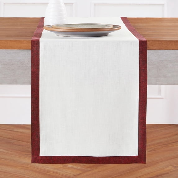 Linen Table Runner 48 Inches - 100% Pure Linen Red Garnet and White Small Table Runner 14 x 48 Inch Ideal for Dresser and Coffee Tables - Valentines - Classic