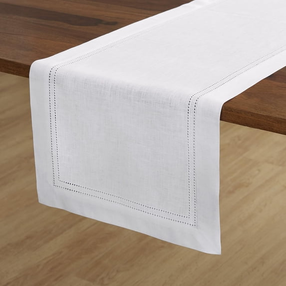Solino Home Linen White Table Runner 108 Inches Long - 100% Pure Linen Double Hemstitch 14 x 108 Inch Table Runner for Dining, Mothers Day, Spring, Easter